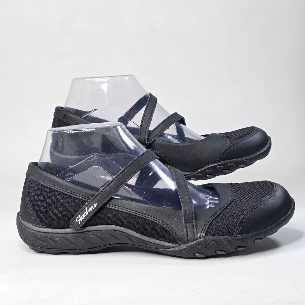 Skechers Relaxed Fit Memory Foam Mary Jane Black Leather Shoes Flats Womens 8.5